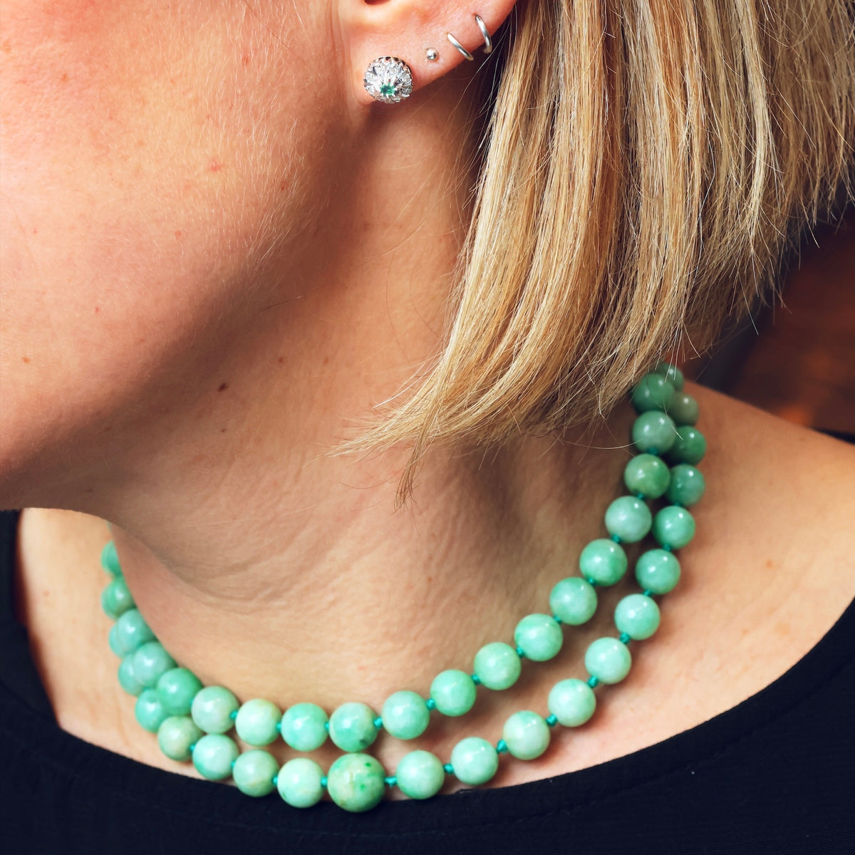 Classic Vintage Elegance Double Row Jade Bead Necklace