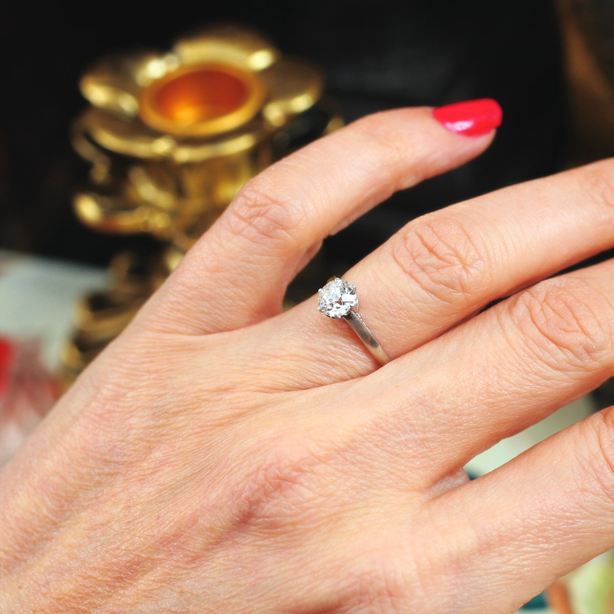 Sparklous!! Certificated Vintage Platinum Diamond Solitaire Ring