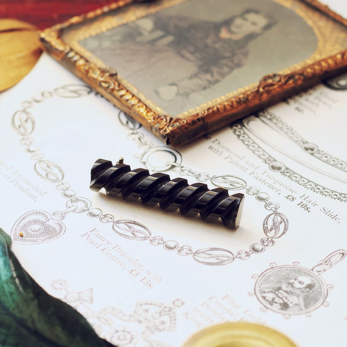 Victorian Whitby Jet Bar Brooch