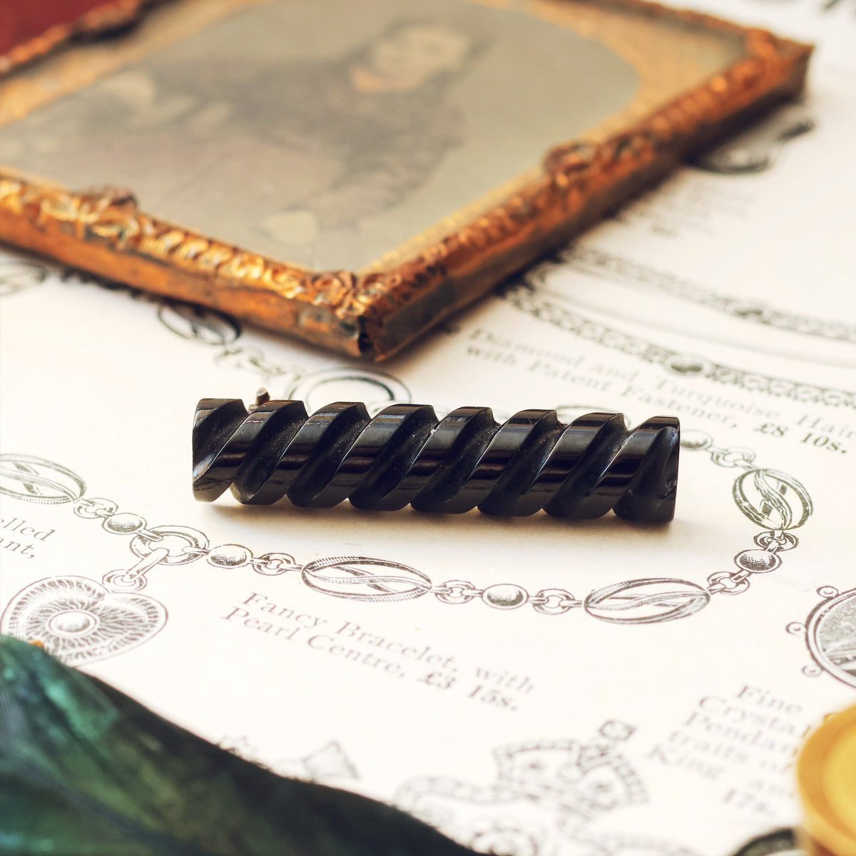 Victorian Whitby Jet Bar Brooch