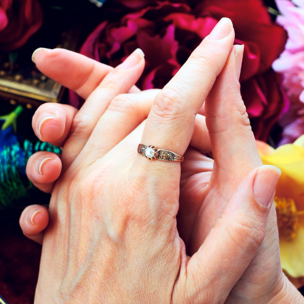 Vintage Rose Gold Gothic Diamond Engagement Ring