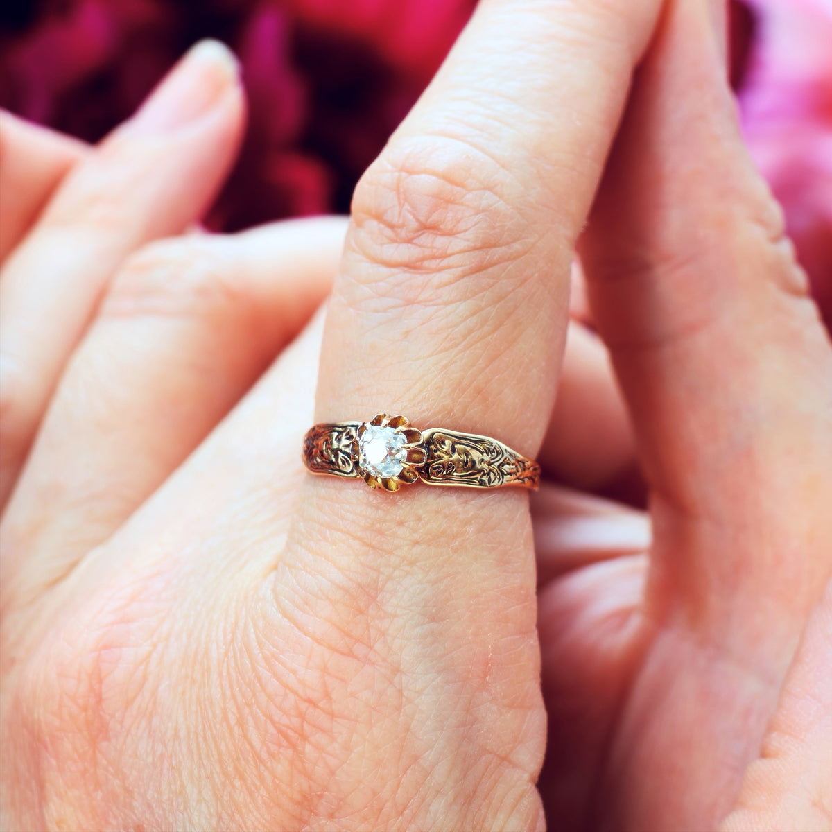Vintage Rose Gold Gothic Diamond Engagement Ring