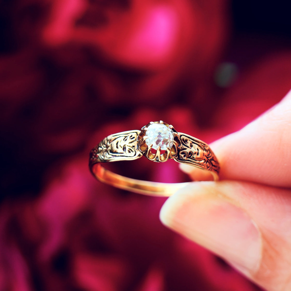 Vintage Rose Gold Gothic Diamond Engagement Ring