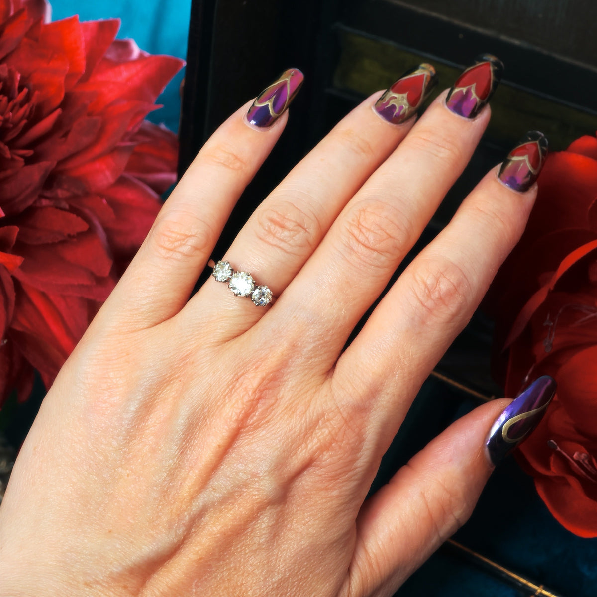 Vintage Platinum Three Stone Diamond Engagement Ring