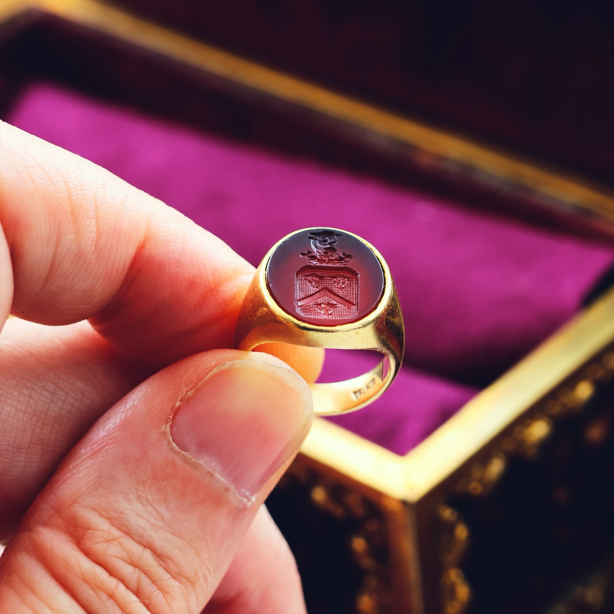 Vintage Russet Carnelian Intaglio Signet Seal Ring