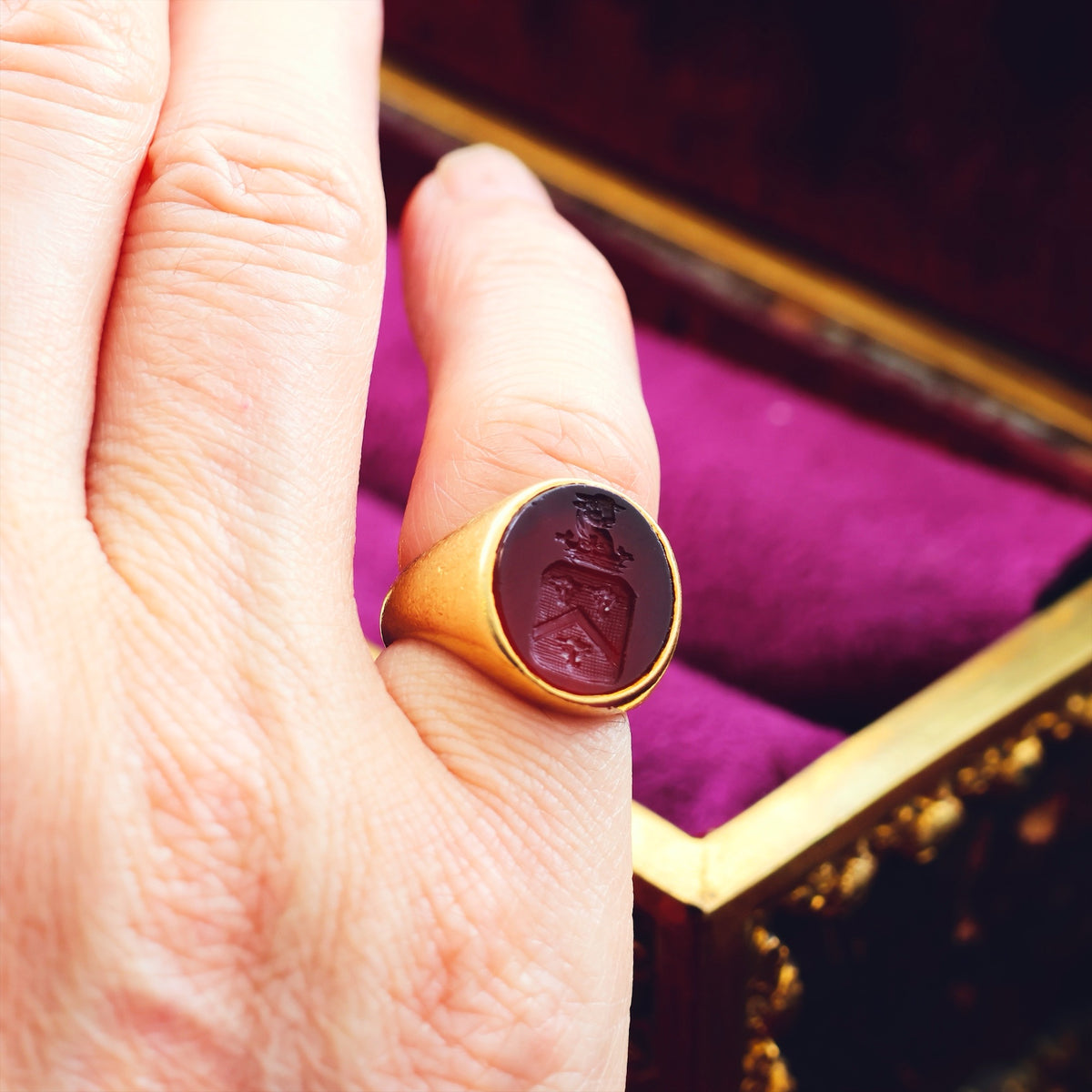 Vintage Russet Carnelian Intaglio Signet Seal Ring
