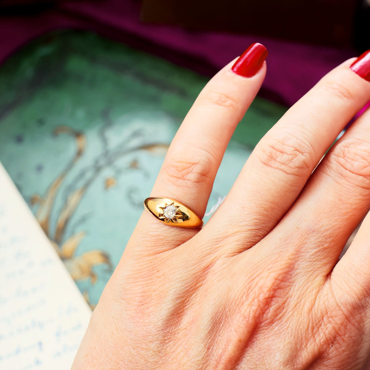 Antique Date 1915 Gypsy Diamond Solitaire Ring