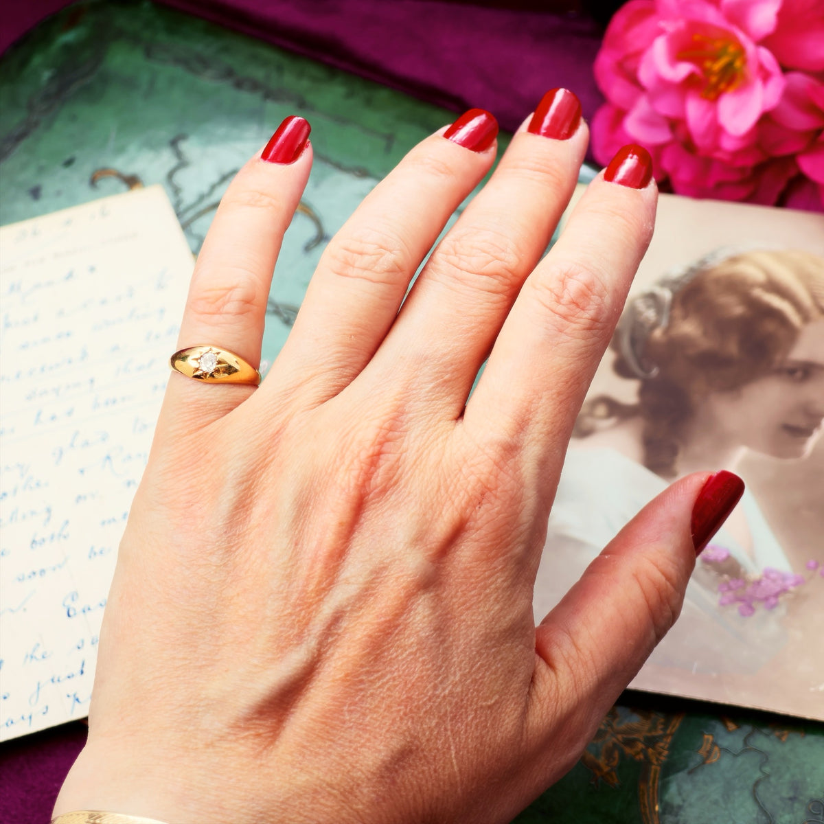 Antique Date 1915 Gypsy Diamond Solitaire Ring