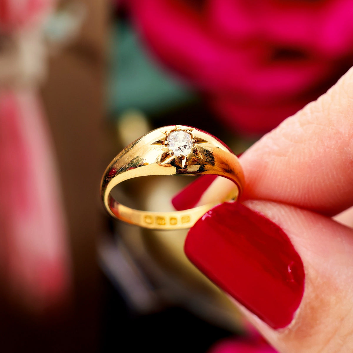 Antique Date 1915 Gypsy Diamond Solitaire Ring