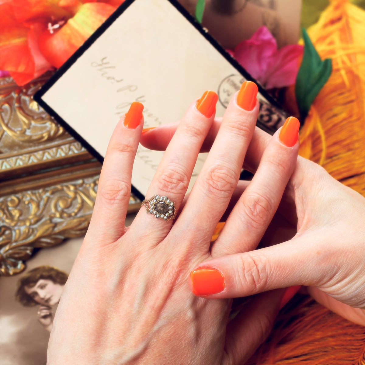 Prettily Poignant Date 1833 Seed Pearl Mourning Ring