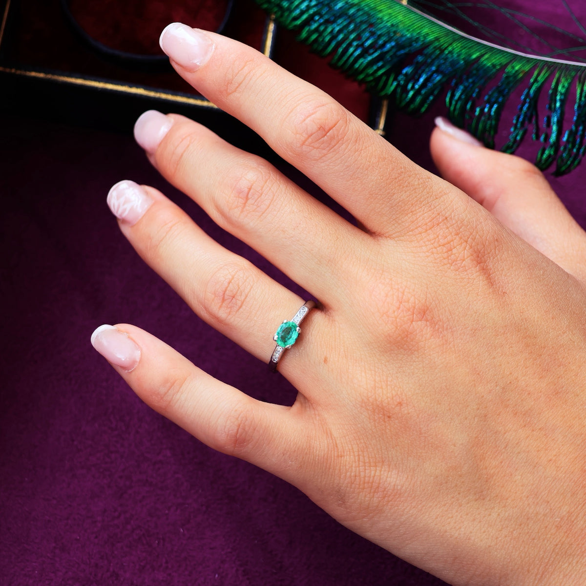 Handmade Vintage Emerald & Diamond Engagement Ring