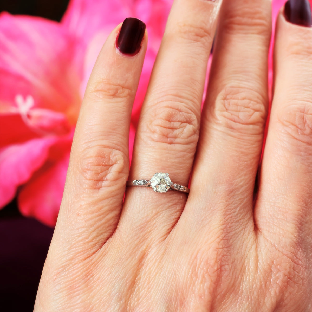 Classic Vintage Platinum Hand Cut Diamond Engagement Ring