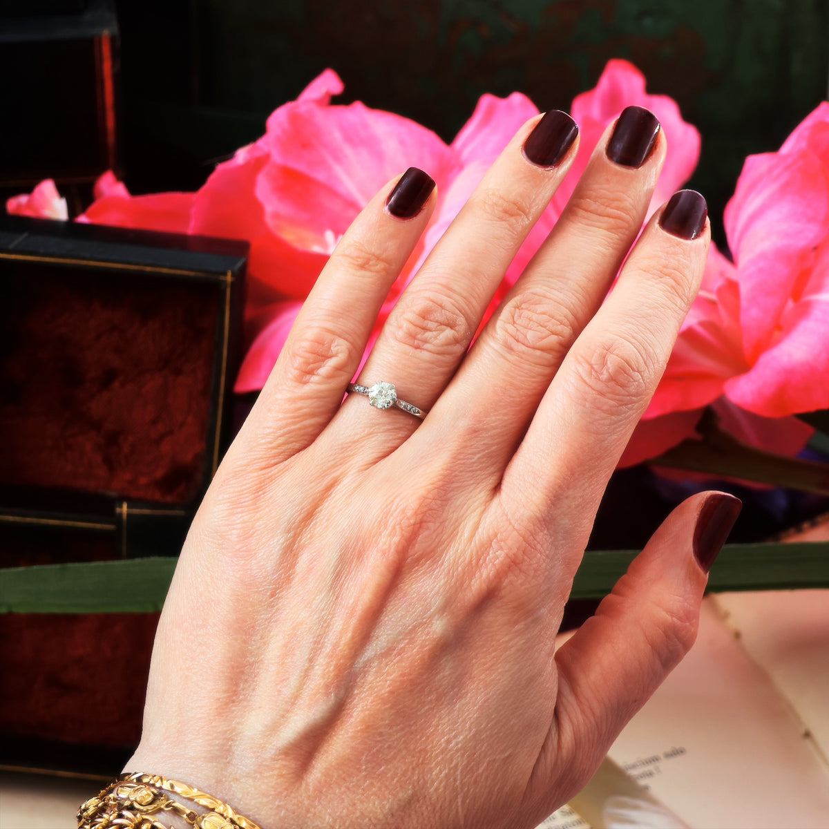 Classic Vintage Platinum Hand Cut Diamond Engagement Ring