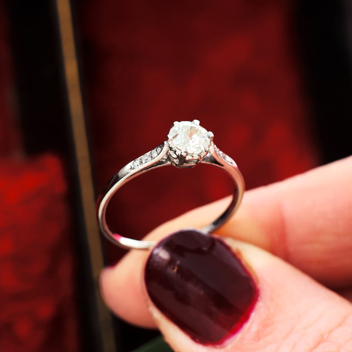 Classic Vintage Platinum Hand Cut Diamond Engagement Ring