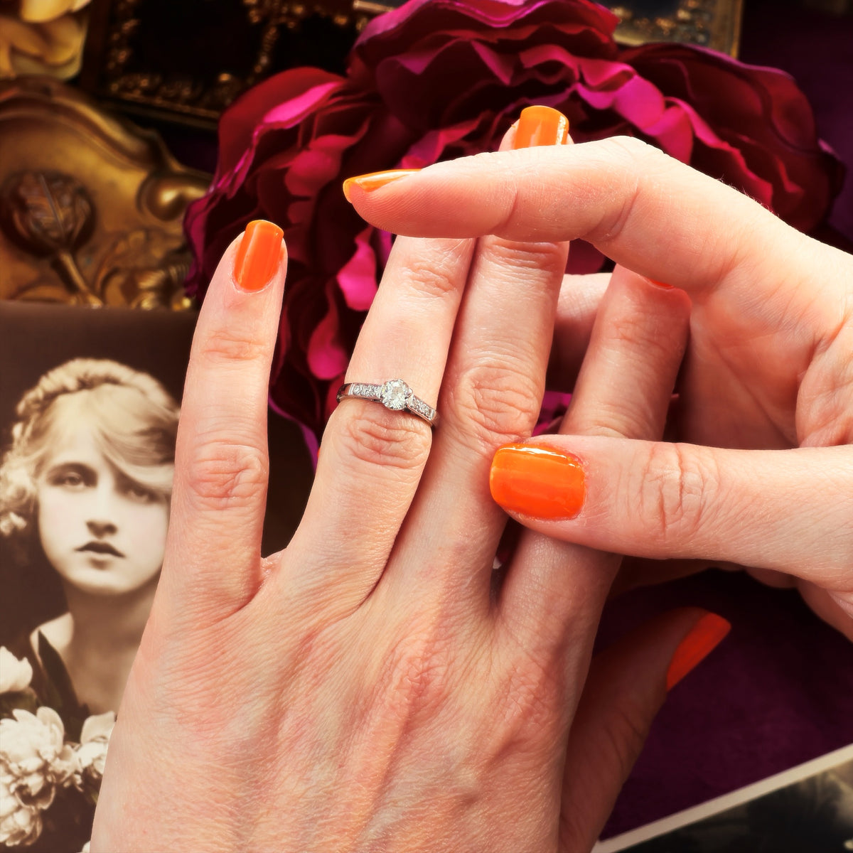 Vintage Recycled Hand Cut Diamond Engagement Ring