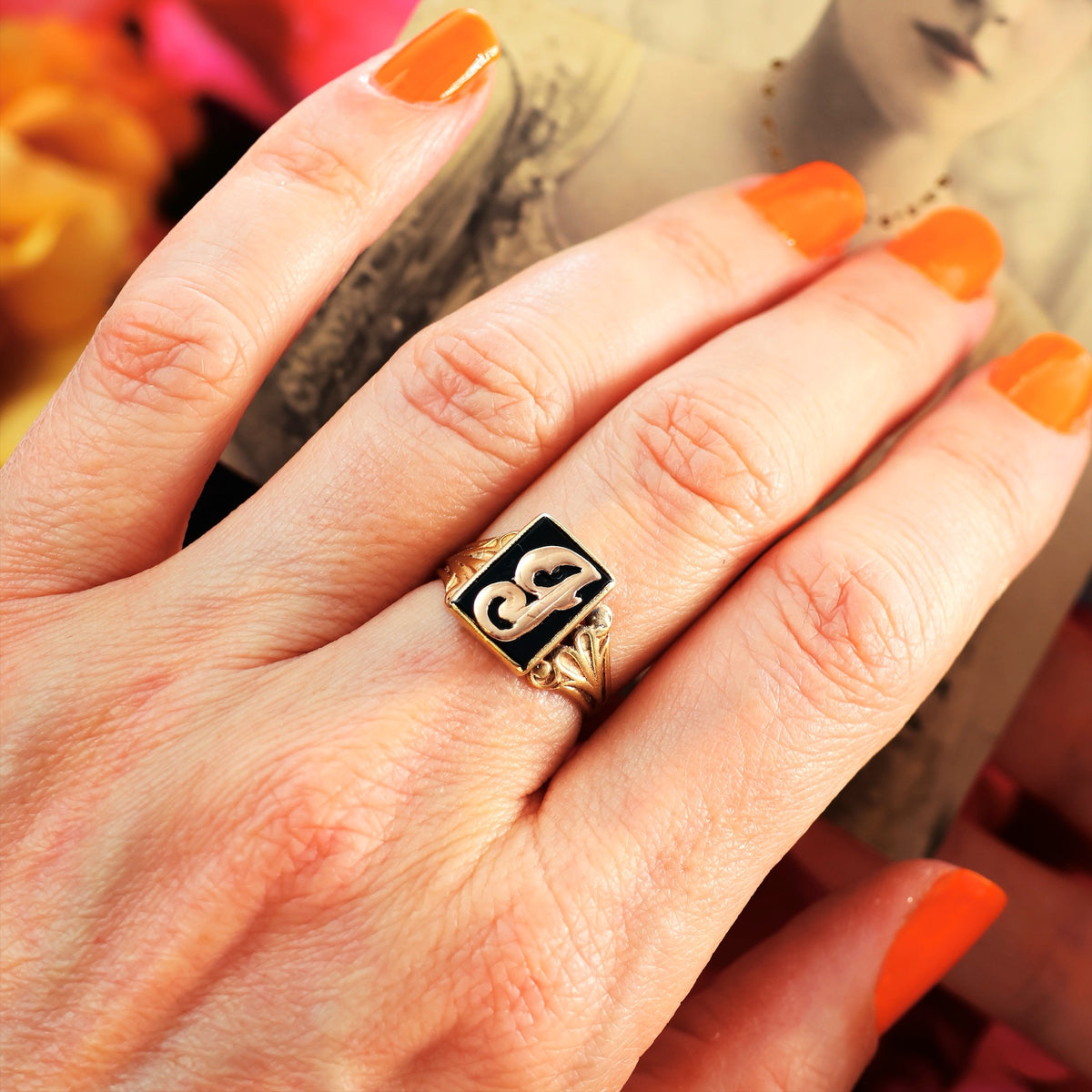 Date 1971 9ct Gold Initial 'J' Signet Ring