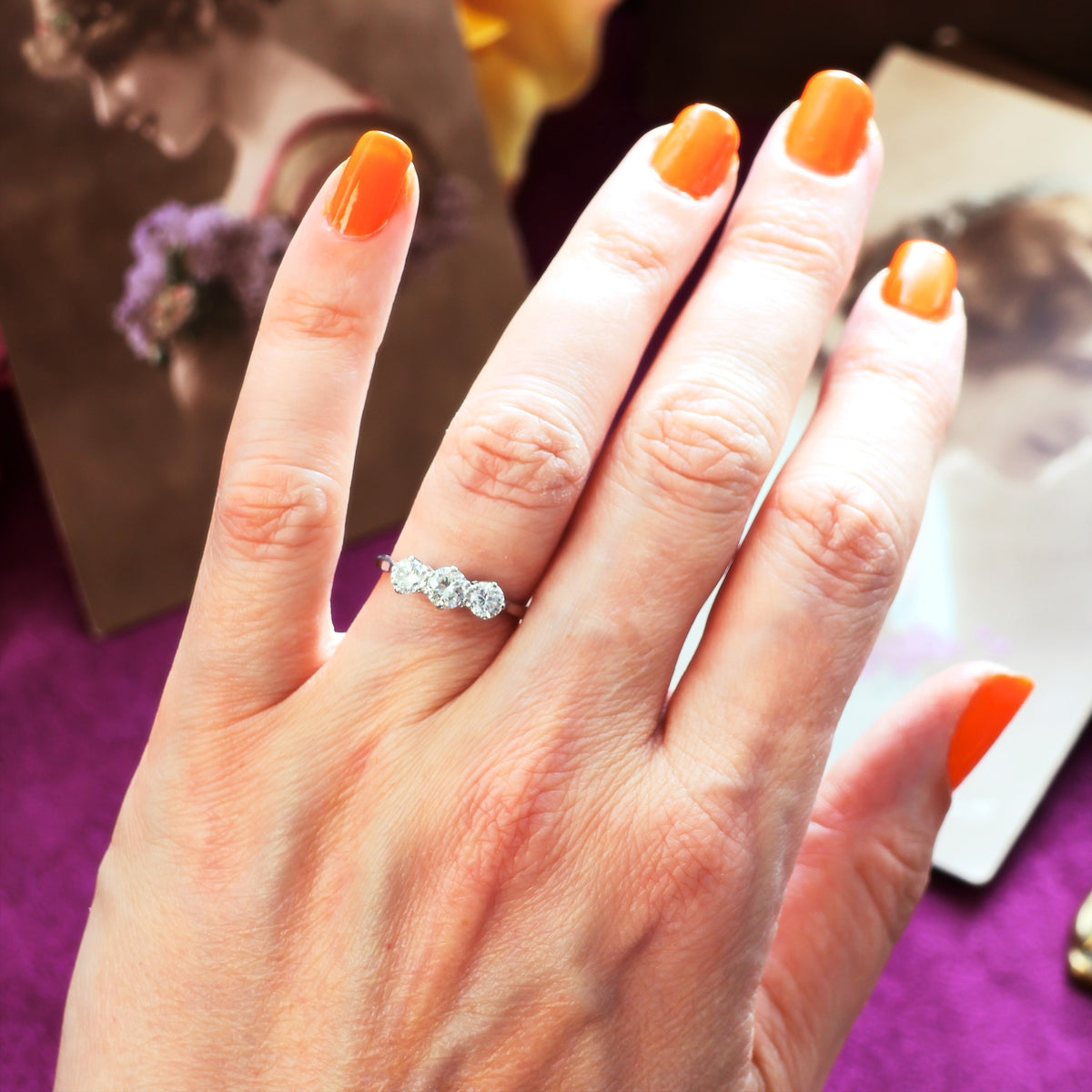 Vintage Platinum Diamond Trilogy Engagement Ring