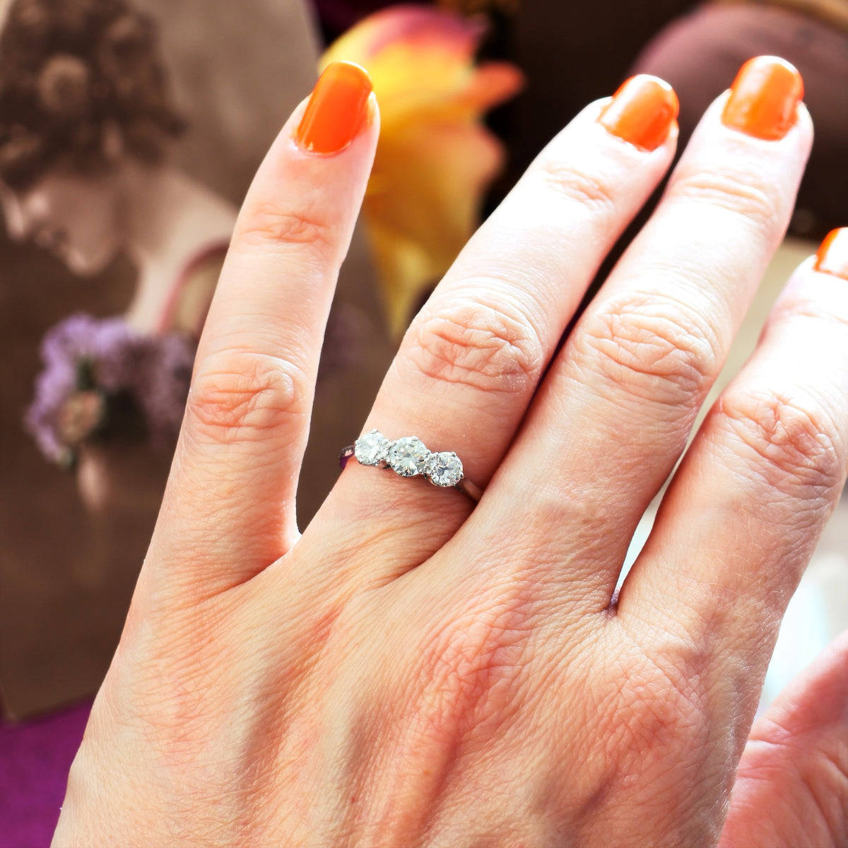 Vintage Platinum Diamond Trilogy Engagement Ring