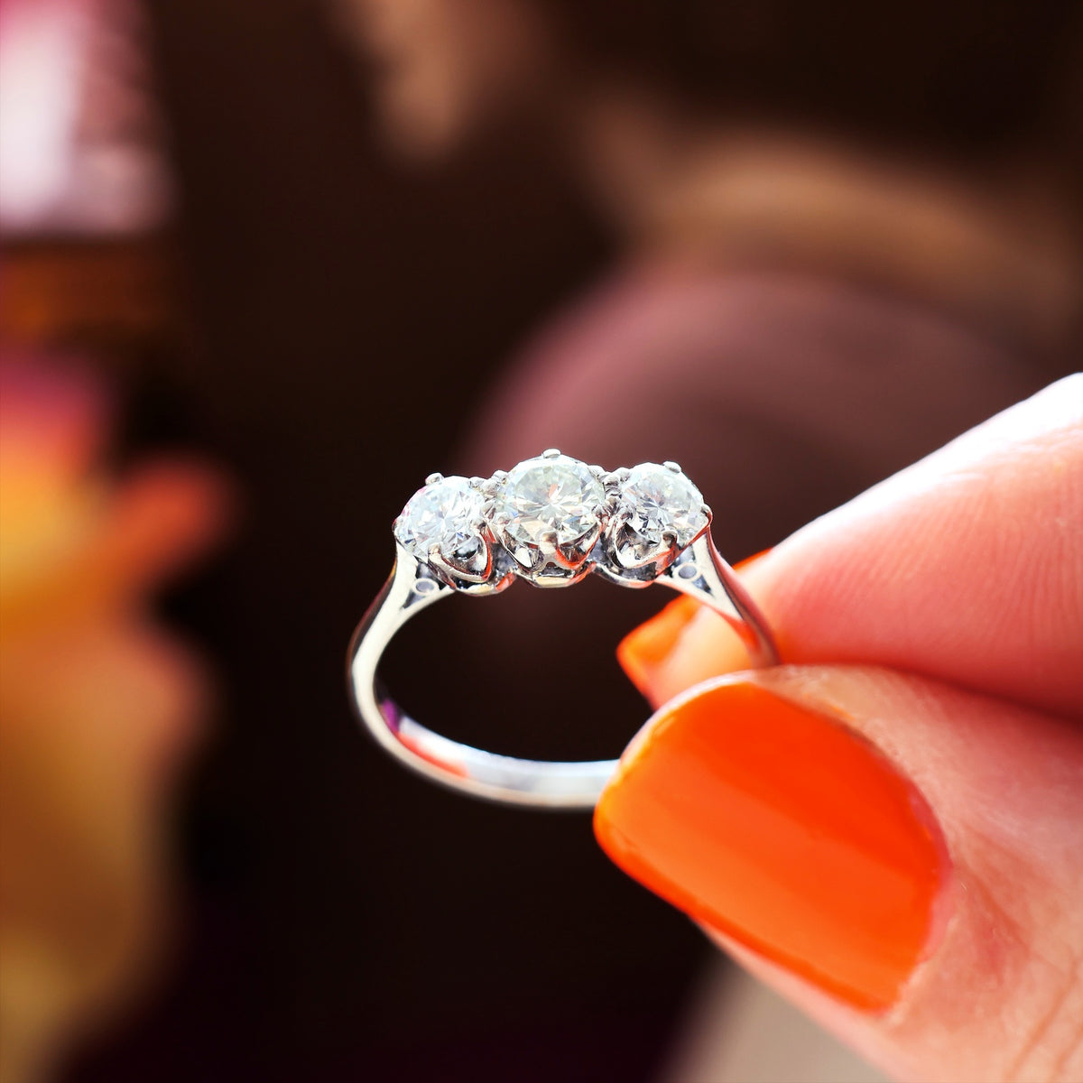 Vintage Platinum Diamond Trilogy Engagement Ring