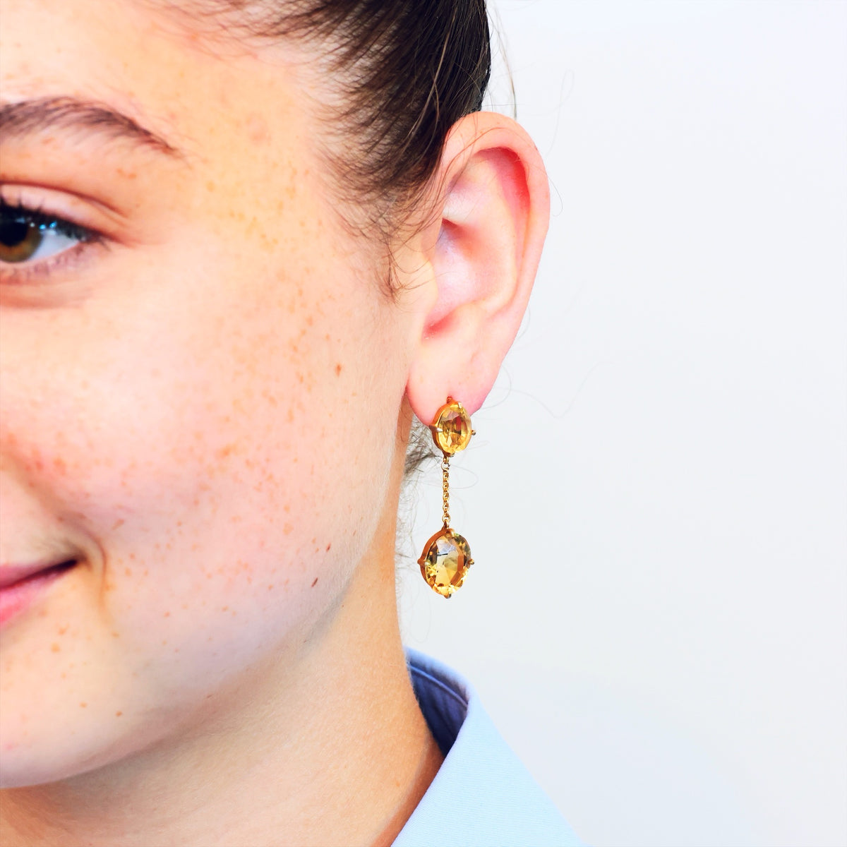 Vintage Glow! Silver Gilt Citrine Drop Earrings