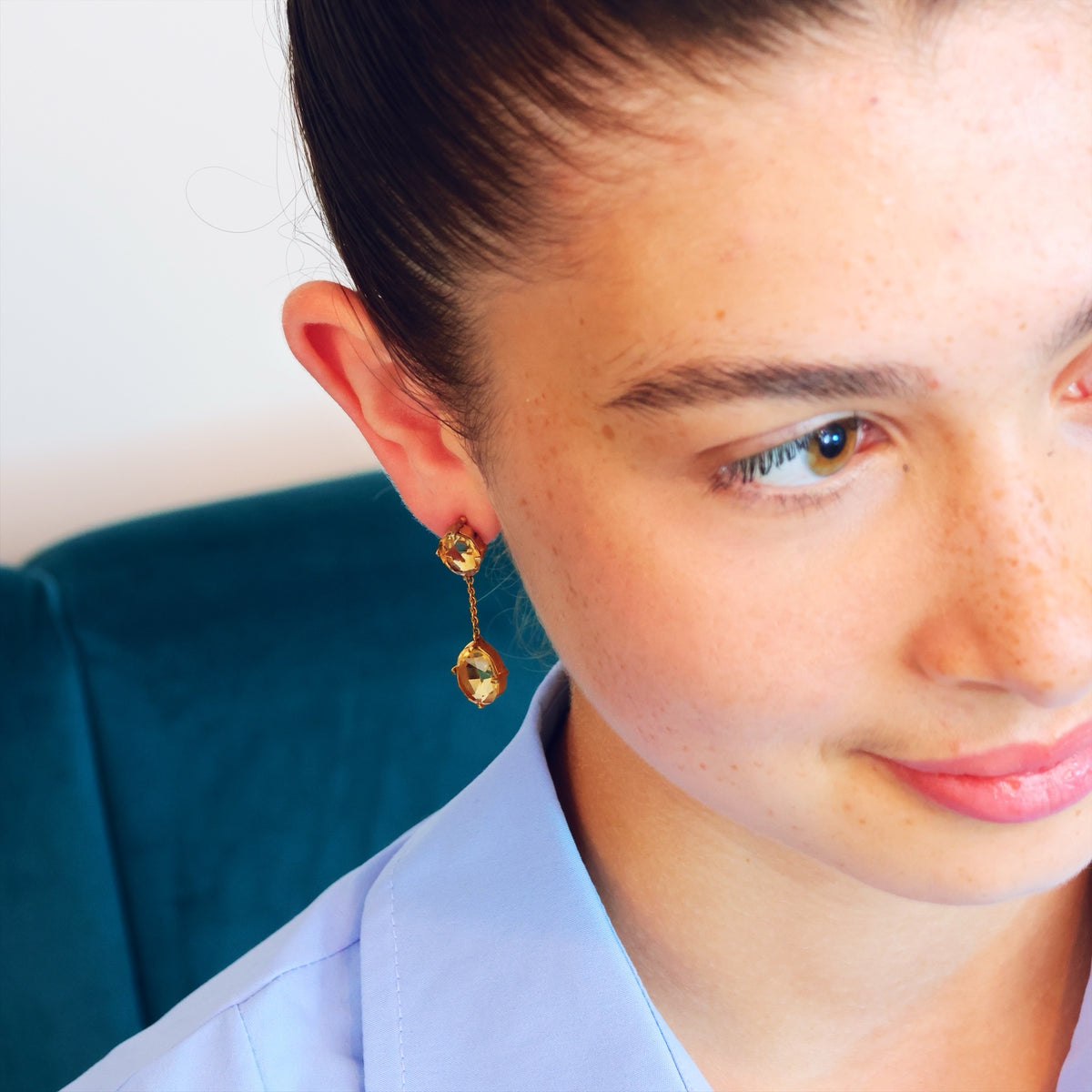 Vintage Glow! Silver Gilt Citrine Drop Earrings