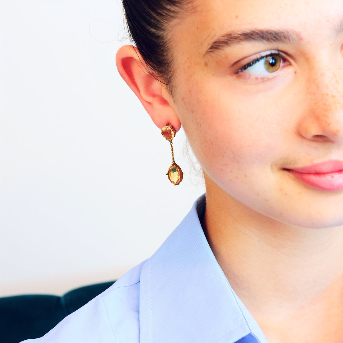 Vintage Glow! Silver Gilt Citrine Drop Earrings