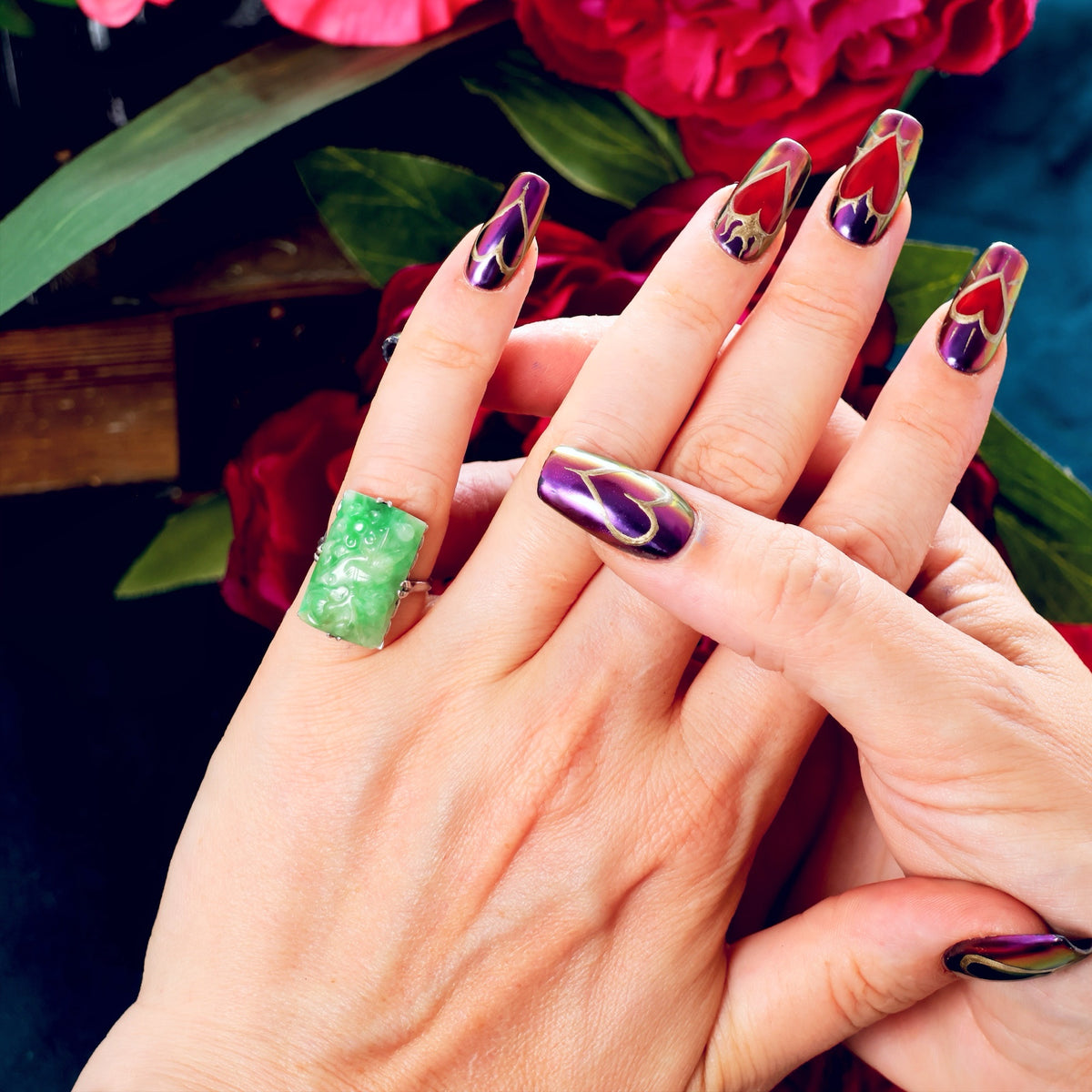 Vintage Art Deco Platinum Carved Jade Ring