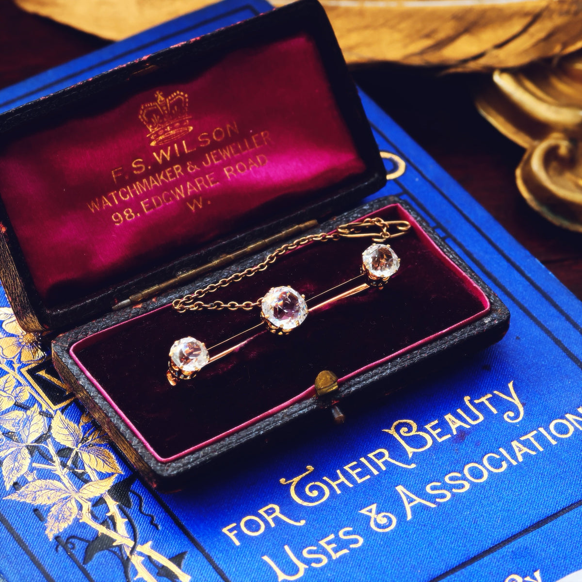 Antique Sparkle! Faceted Rock Crystal Bar Brooch