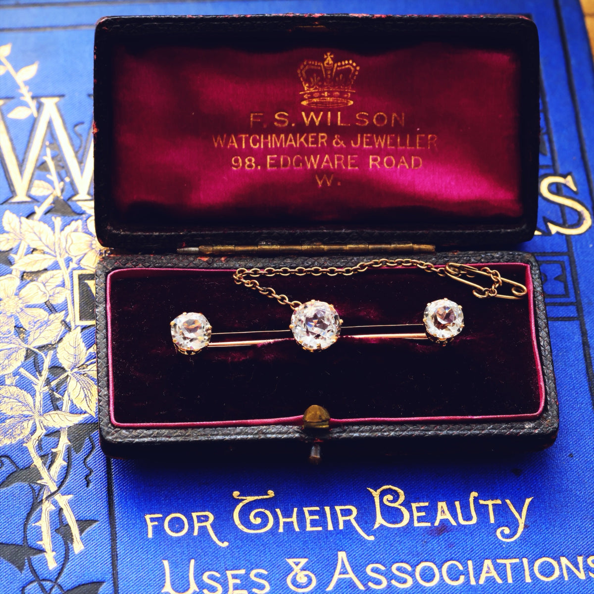 Antique Sparkle! Faceted Rock Crystal Bar Brooch