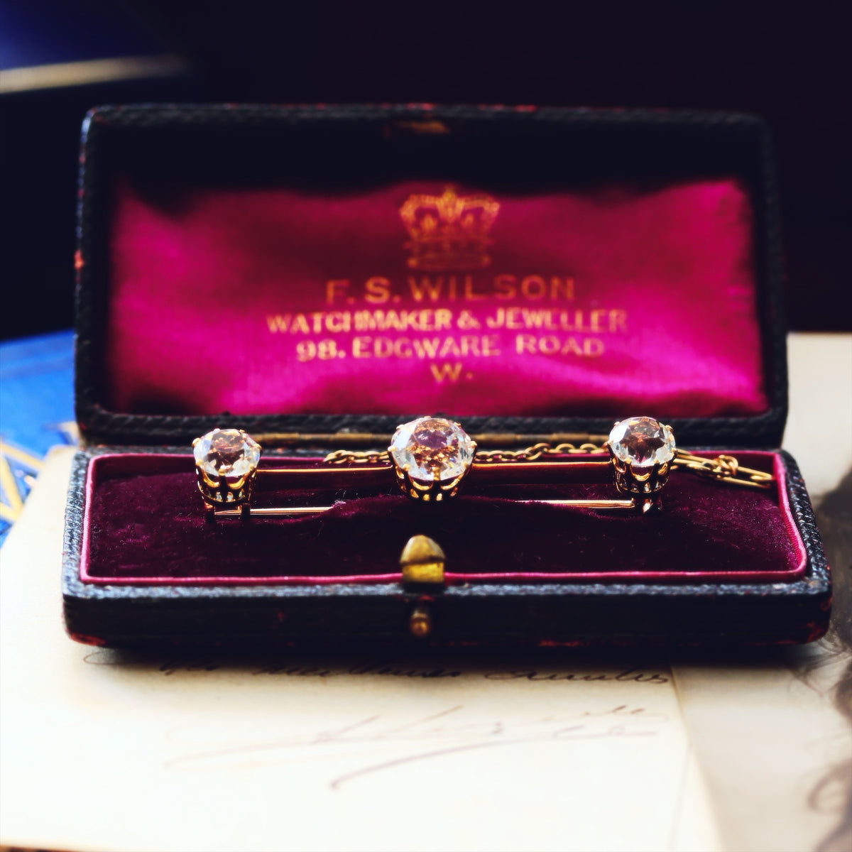 Antique Sparkle! Faceted Rock Crystal Bar Brooch