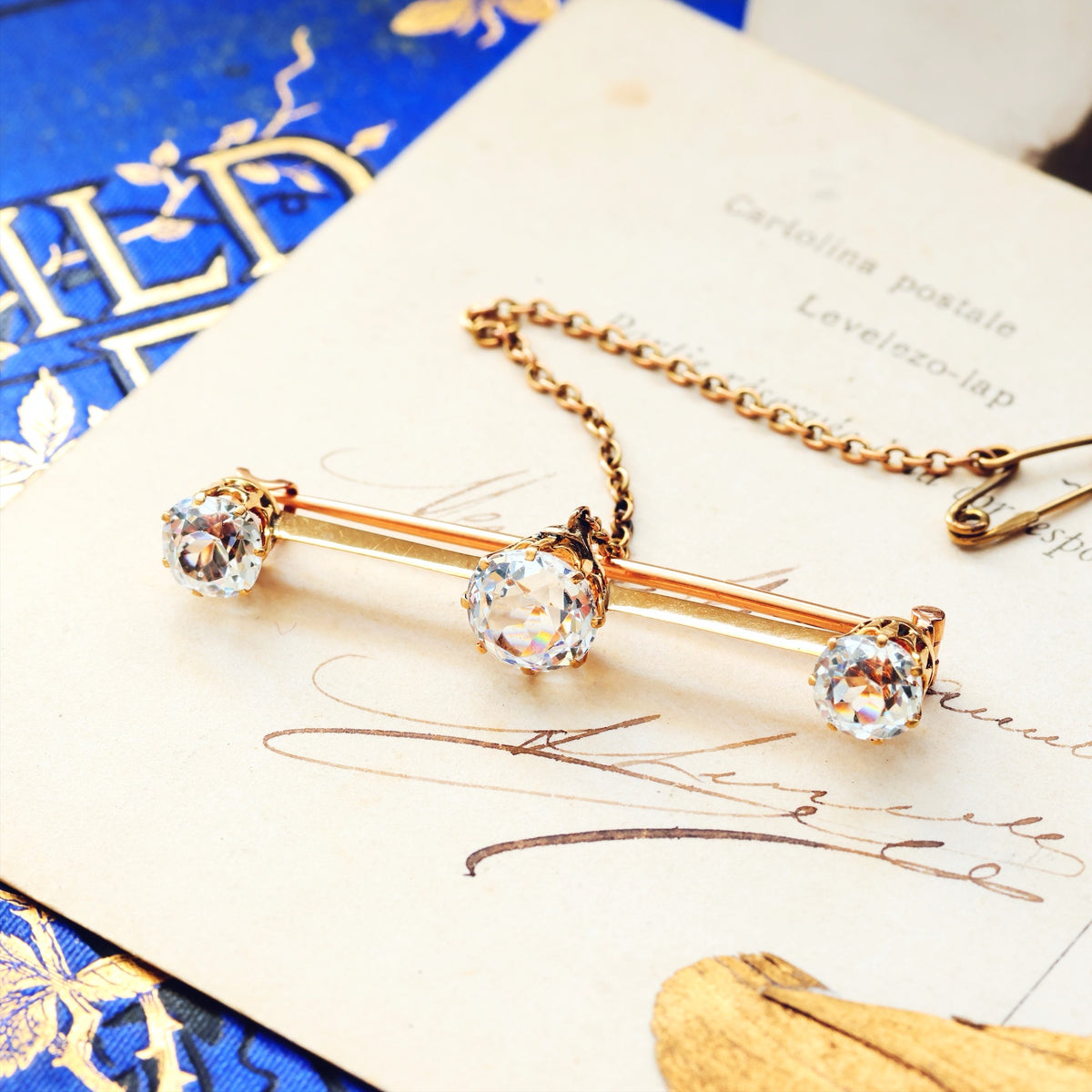 Antique Sparkle! Faceted Rock Crystal Bar Brooch
