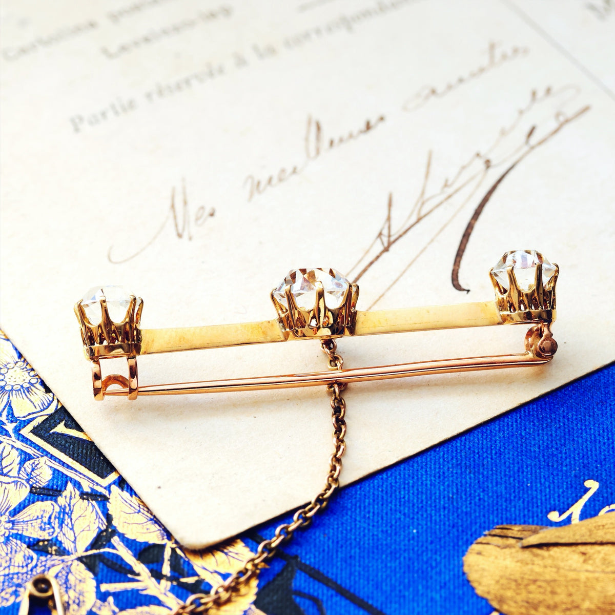 Antique Sparkle! Faceted Rock Crystal Bar Brooch