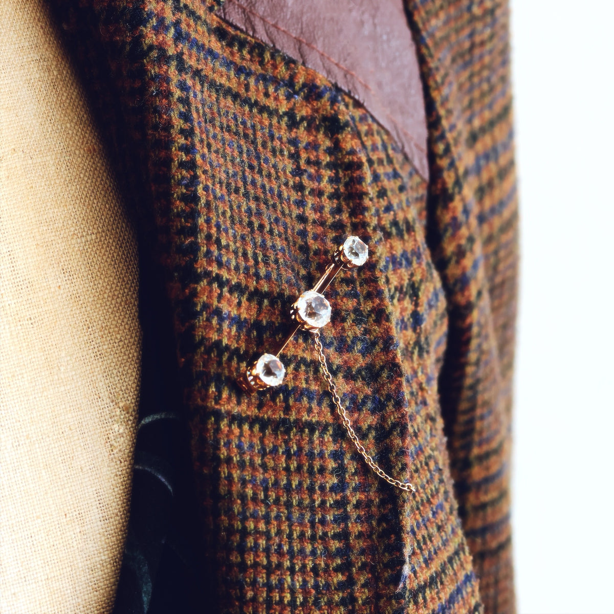 Antique Sparkle! Faceted Rock Crystal Bar Brooch