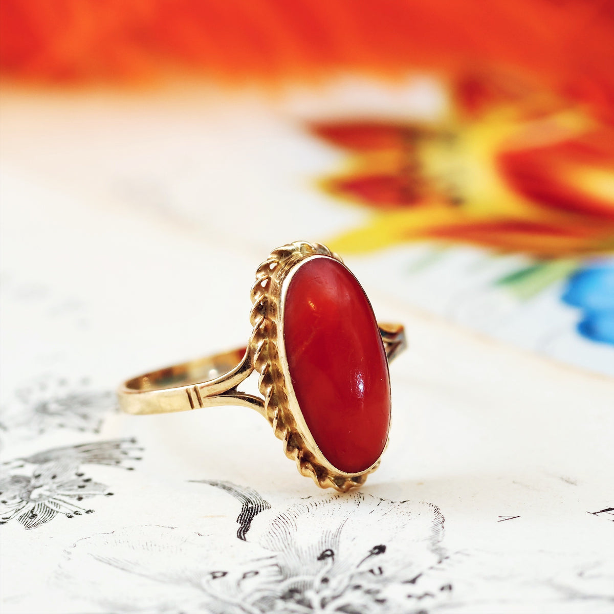 Vintage 14ct Gold Mediterranean Coral Ring