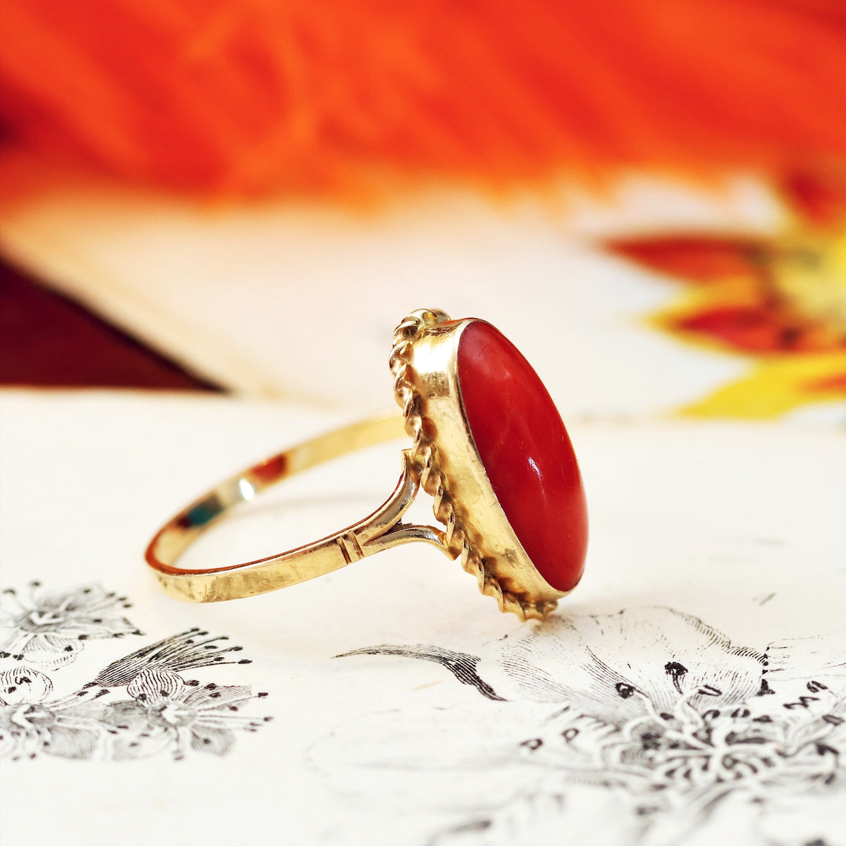 Vintage 14ct Gold Mediterranean Coral Ring