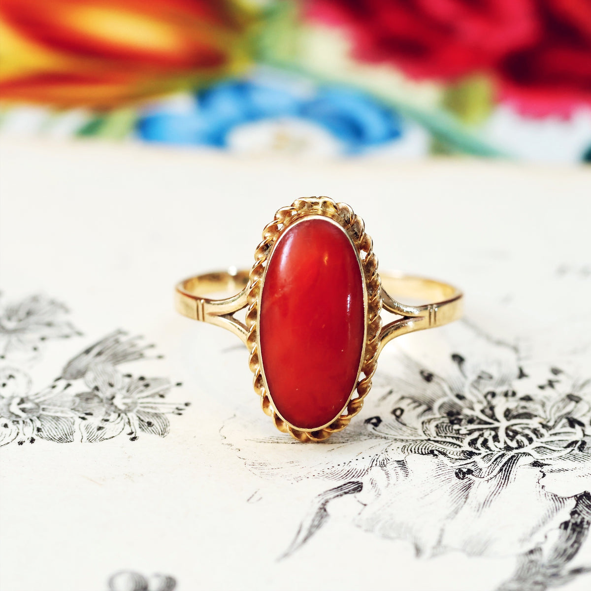 Vintage 14ct Gold Mediterranean Coral Ring