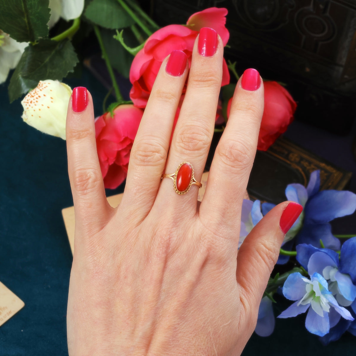 Vintage 14ct Gold Mediterranean Coral Ring