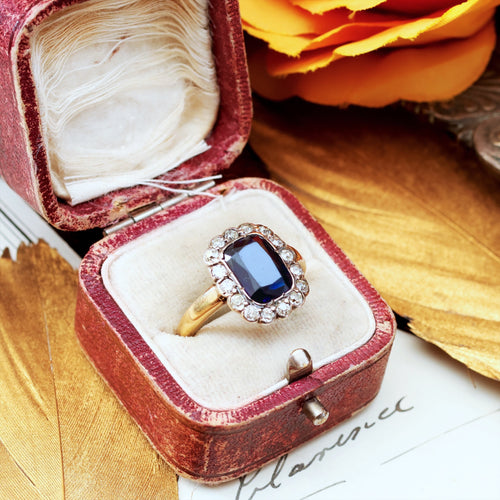 Midnight Blue Sapphire & Diamond Cluster Ring