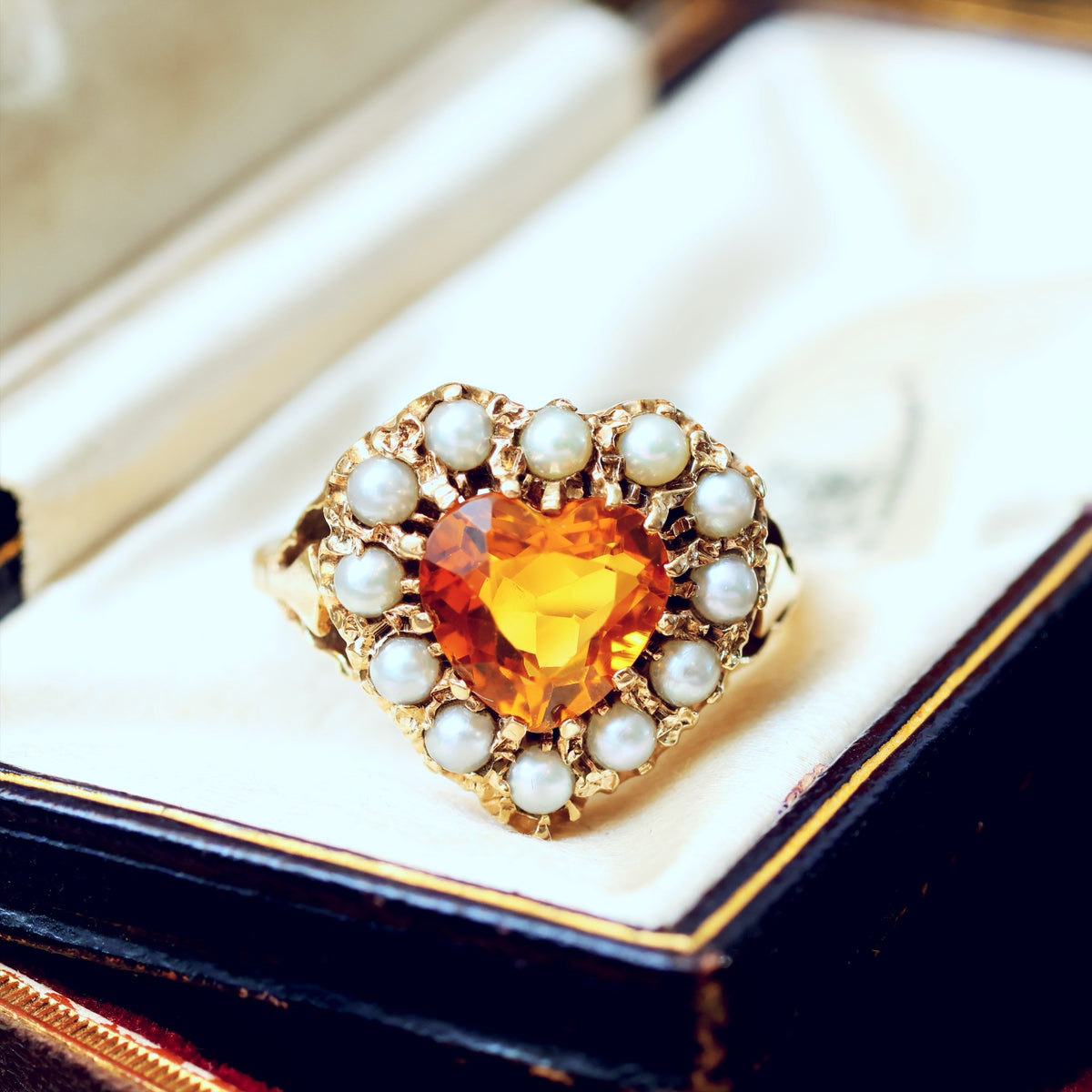 Vintage Heart Shaped Citrine & Pearl Cocktail Ring