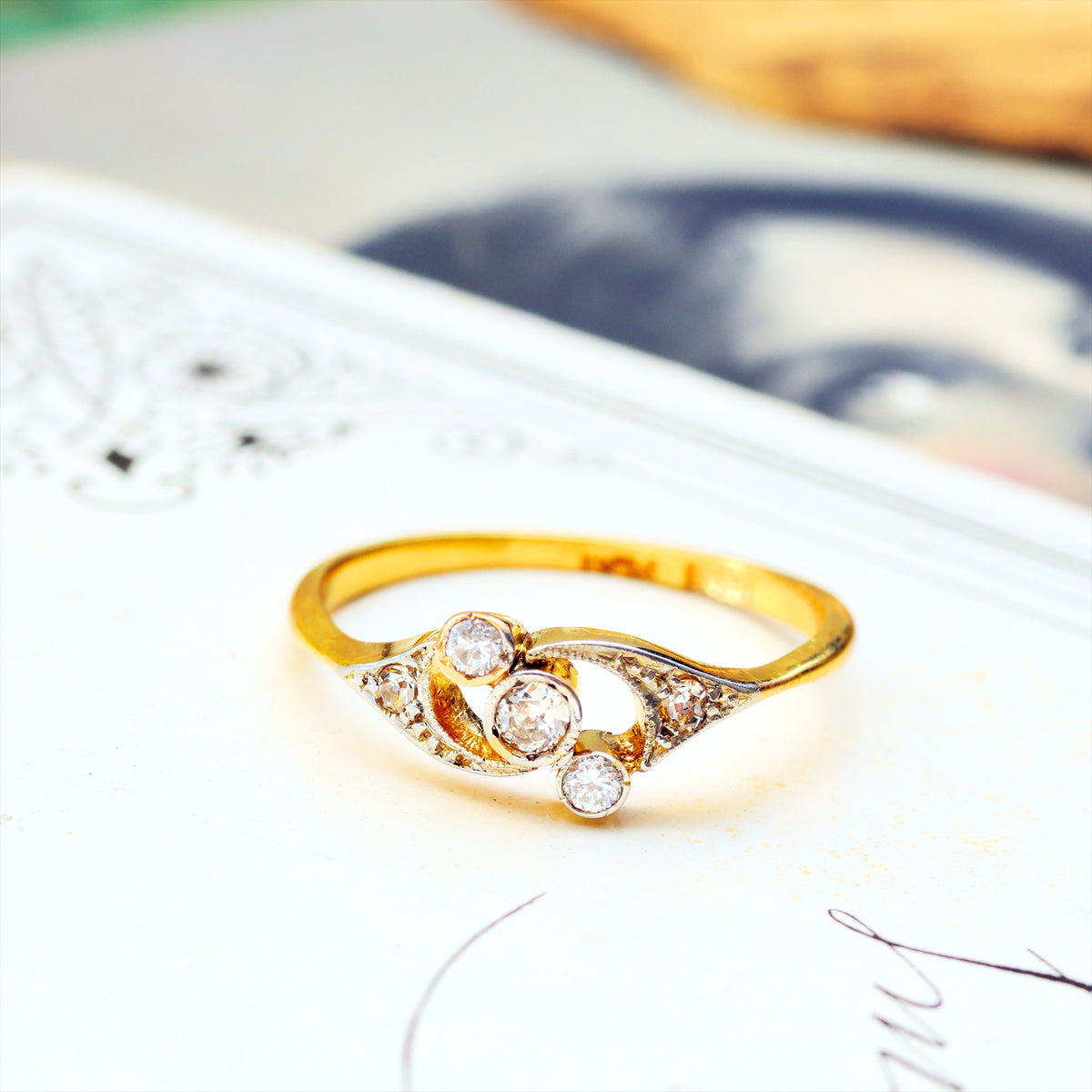 Antique 1920's Art Nouveau Diamond Crossover Ring