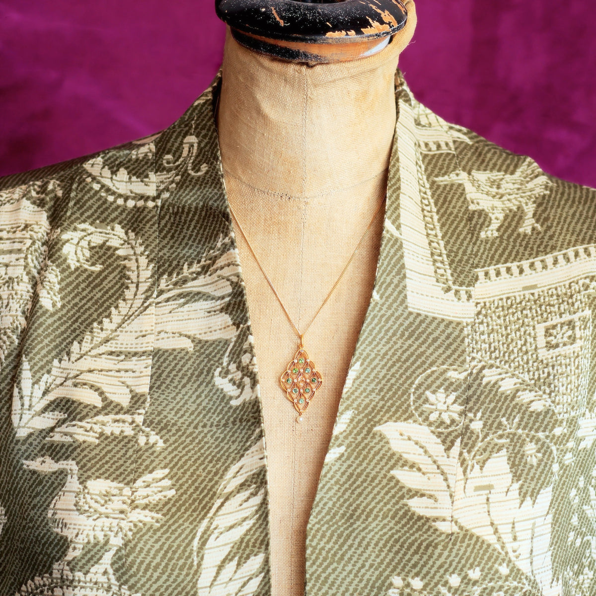 Fine Lovely Edwardian Tourmaline & Seed Pearl Pendant