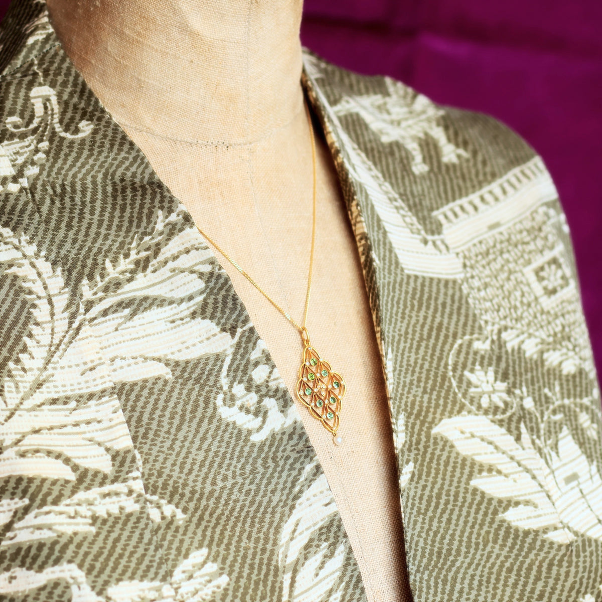 Fine Lovely Edwardian Tourmaline & Seed Pearl Pendant