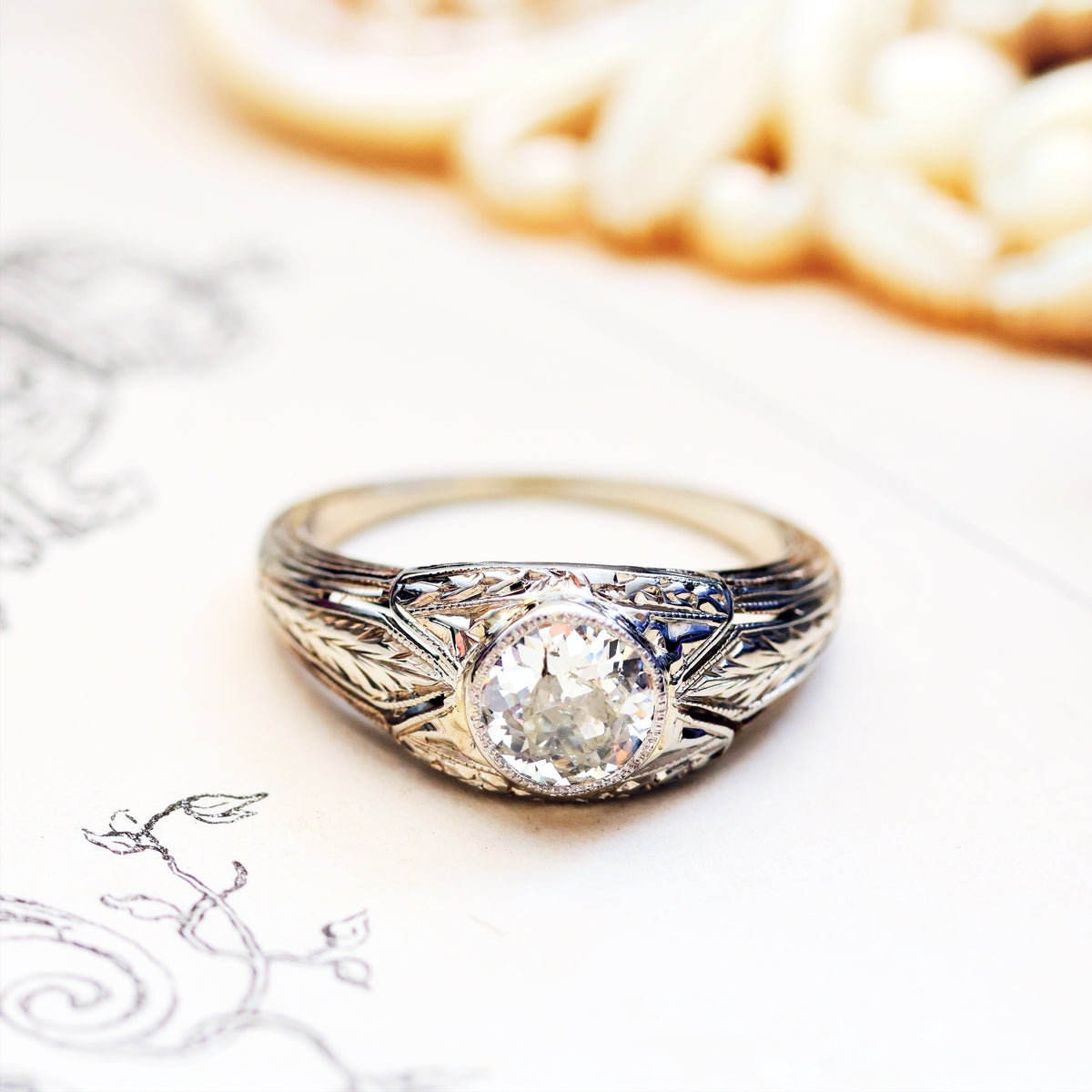 Vintage Filigree 18ct White Gold 0.64ct Diamond Solitaire Ring