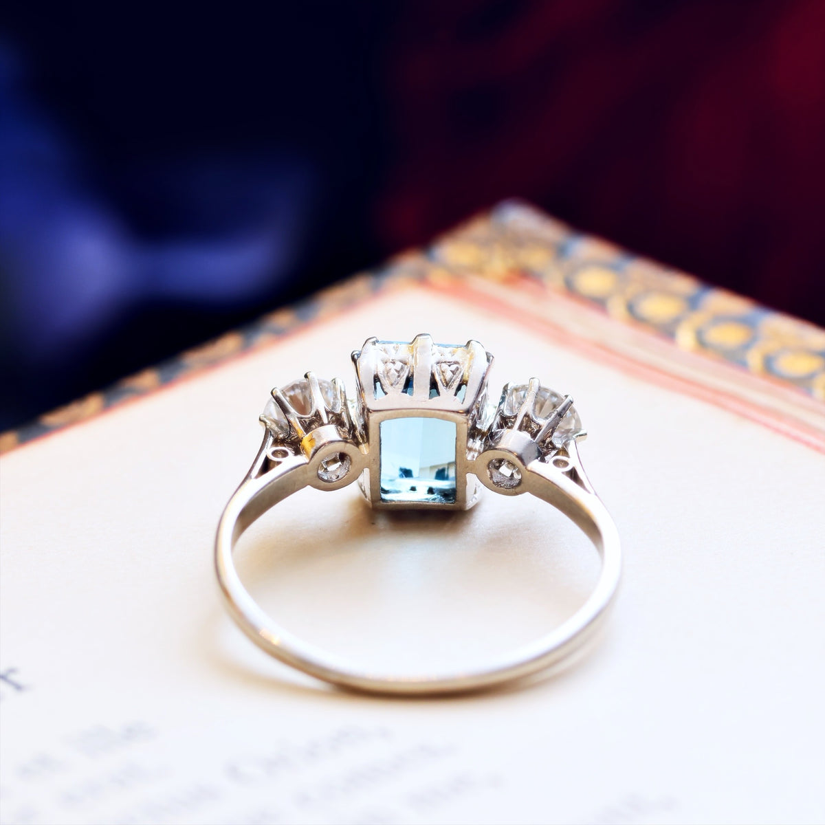 Vintage Aquamarine & Diamond Trilogy Engagement Ring