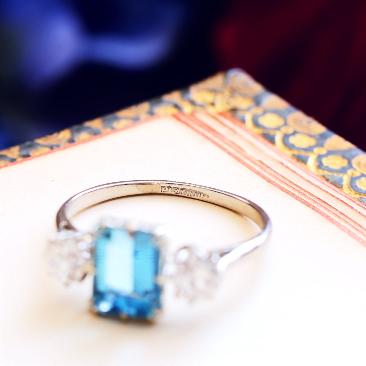 Vintage Aquamarine & Diamond Trilogy Engagement Ring