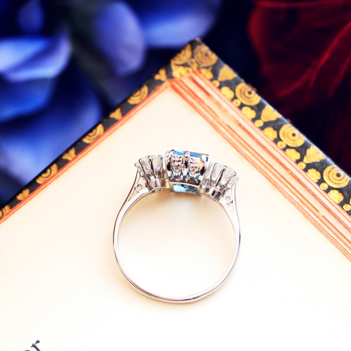Vintage Aquamarine & Diamond Trilogy Engagement Ring