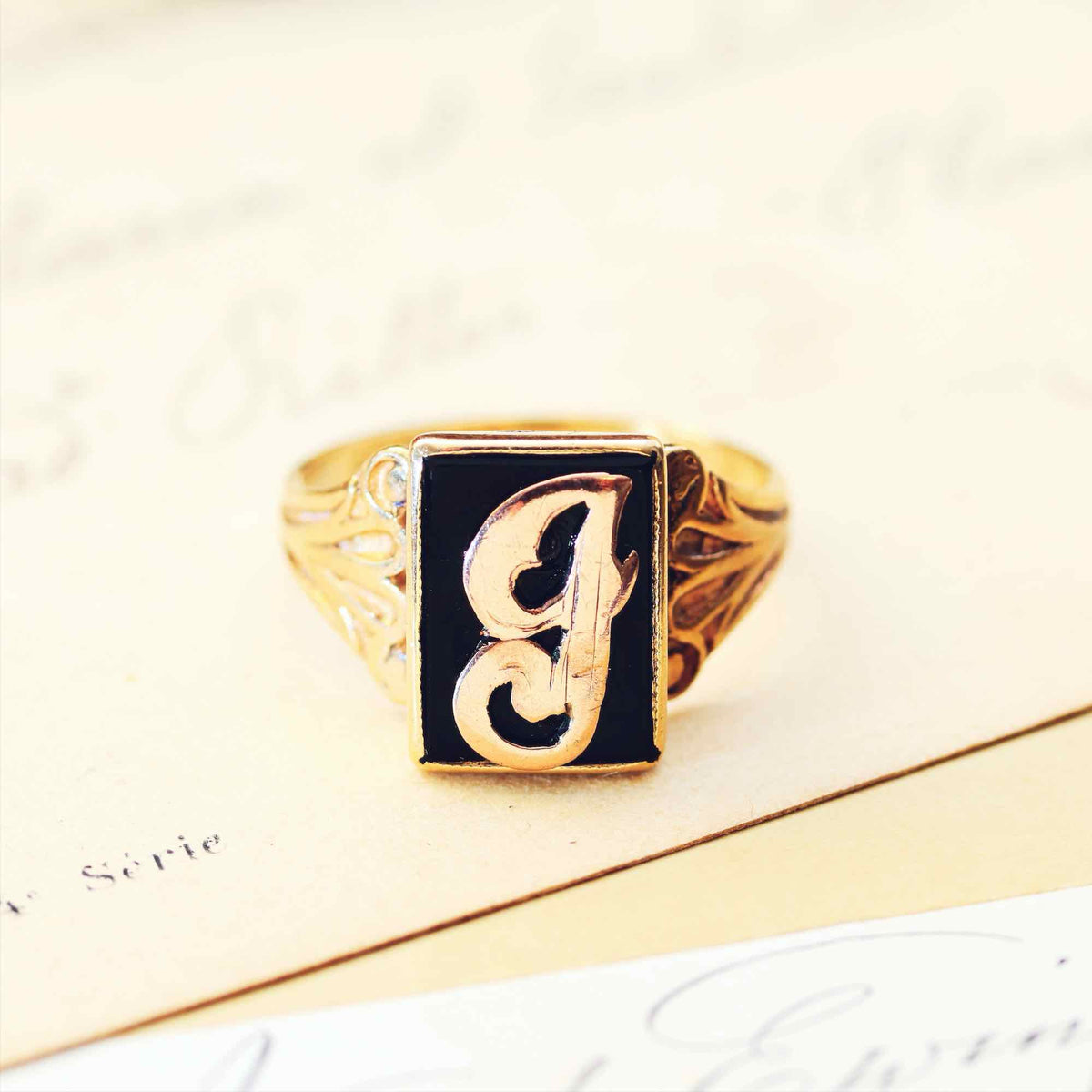 Date 1971 9ct Gold Initial 'J' Signet Ring