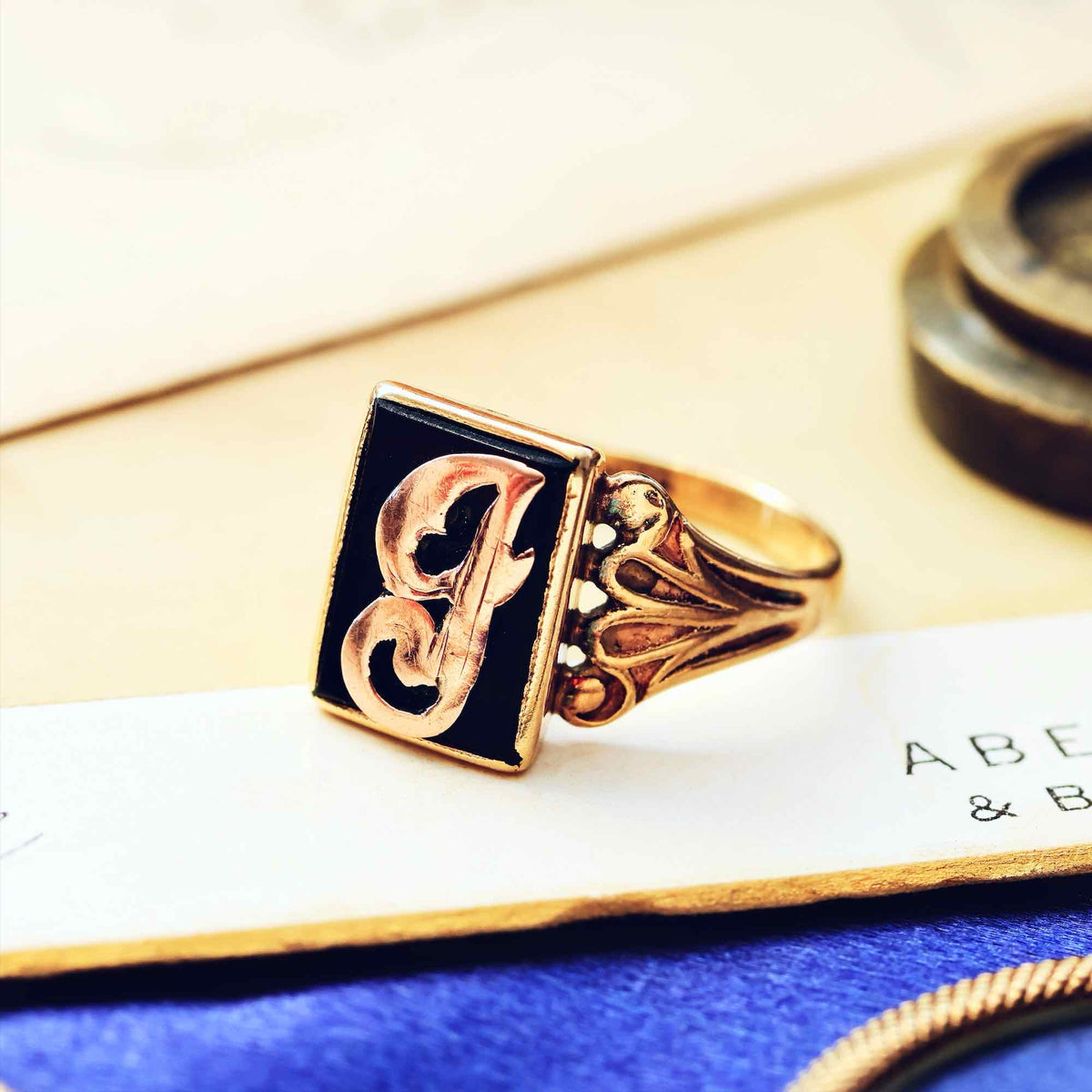 Date 1971 9ct Gold Initial 'J' Signet Ring
