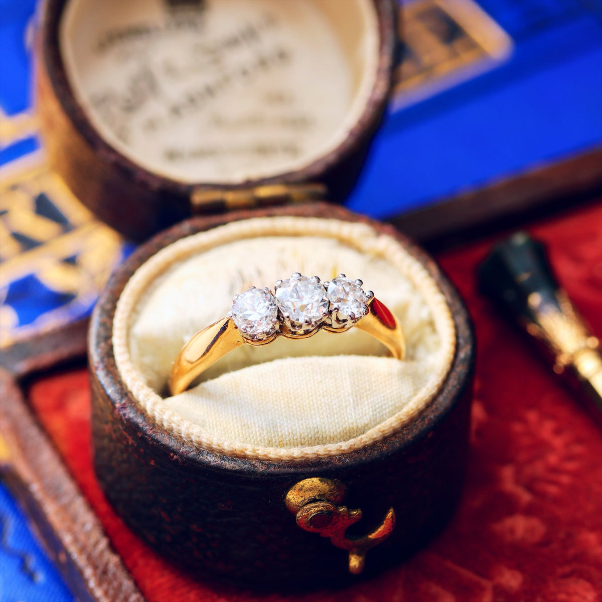 Pristine Antique Trilogy Diamond Engagement Ring
