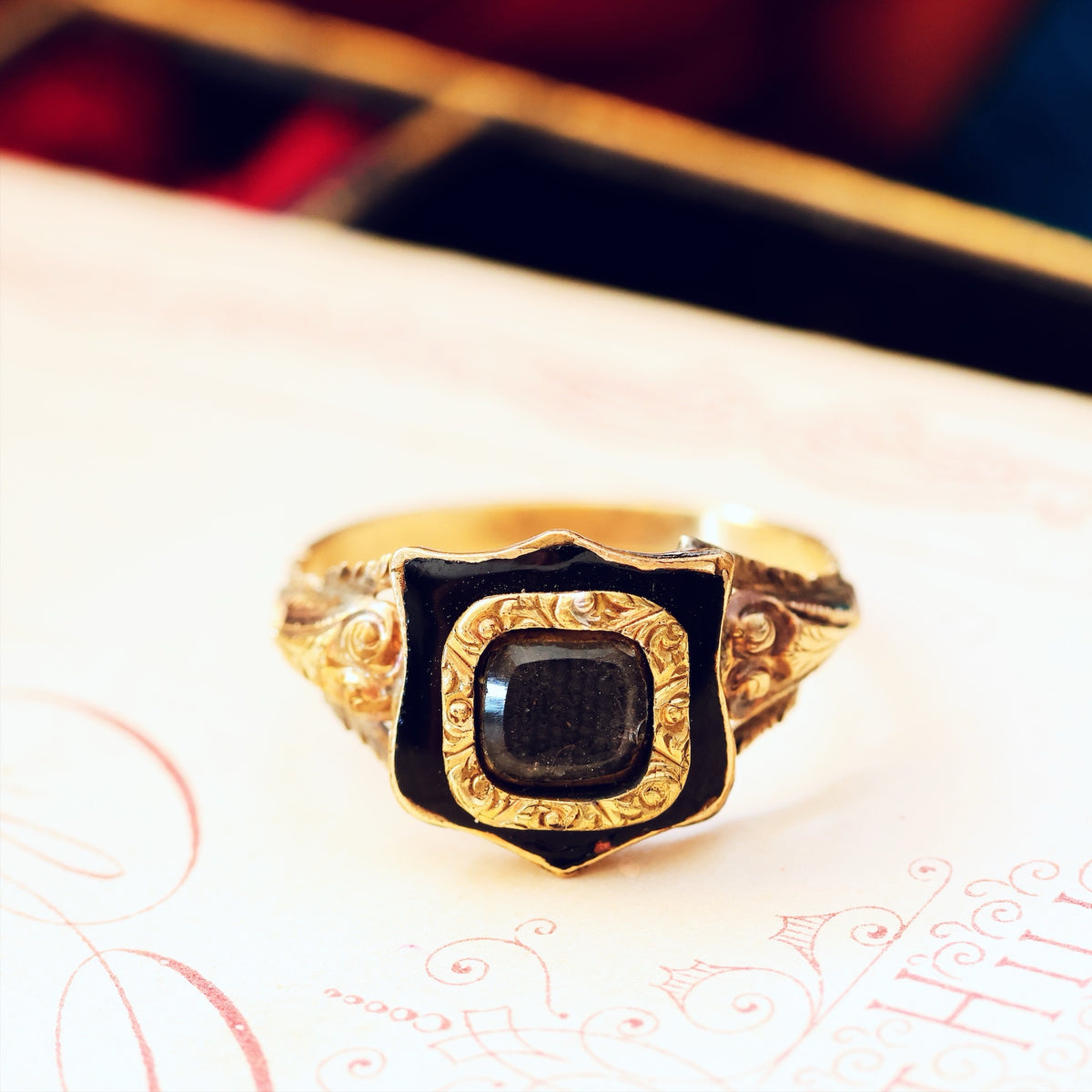 Antique Georgian Rococo Enamel Mourning Ring